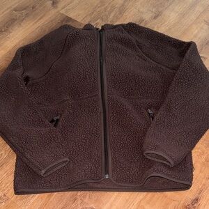 Aritzia Women's Dark Brown Sherpa Zip-Up Sweater